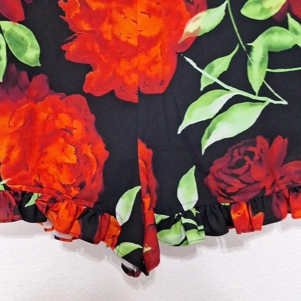 Bebe NEW Red Black Romantic Bohemian Off Shoulder Floral Print Romper Size 0